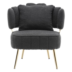 Aurum Boulevard Accent Chair - Modern Upholstered Armchair with Golden Metal Frame and Legs - Black Boucle Fabric 
