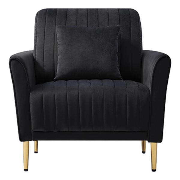 Thornton Accent Chair - Black Velvet Upholstery - Metal Legs 