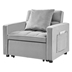 Veloce 35" Three-in-One Sofa Bed Chair - Grey Velvet  - White Eucalyptus Wood Frame