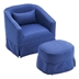 Sawyeridge Swivel Accent Chair with Ottoman - Blue Linen Upholstery - Black Metal Base