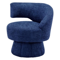 Petaluxe Accent Chair - 360 Degree Swivel - Navy Boucle Upholstery - Solid Wood Frame 