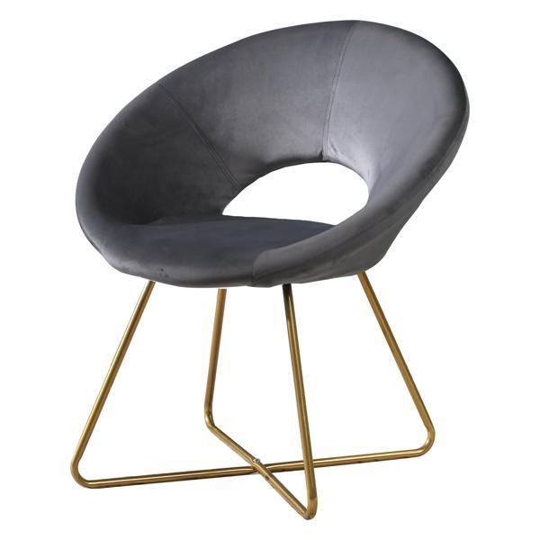 Kalimbra Accent Chair - Gray Silky Velvet Upholstery - Gold Tone Finished Base 