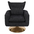 Rime Classic Mid-Century 360-Degree Swivel Accent Chair - Black Linen Upholstery - Golden Finish Metal Base