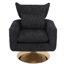 Rime Classic Mid-Century 360-Degree Swivel Accent Chair - Black Linen Upholstery - Golden Finish Metal Base 