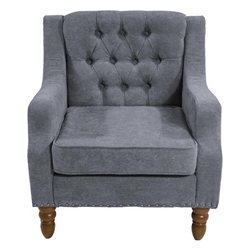 Maripol Accent Chair - Grey Button-Tufted Upholstery - Solid Wood Legs 