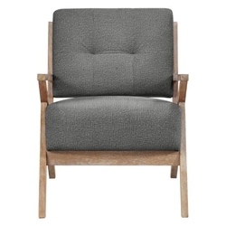 Thornhill Accent Chair - Dark Gray Upholstery - Solid Rubberwood Frame - Wire Brushed Antique Natural Finish 