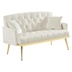 Lyrista 55" 2 Seater Loveseat - Cream White Velvet Fabric - Tufted Back and Seat