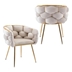 Briarlane Accent Chair - Beige Velvet Upholstery - Gold-Plated Metal Legs