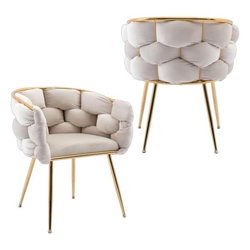 Briarlane Accent Chair - Beige Velvet Upholstery - Gold-Plated Metal Legs 