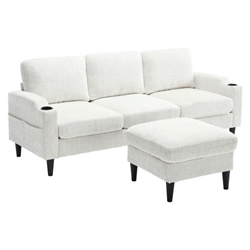 Vallani 77" Sectional Sofa - 3 Seater Reversible with Storage Ottoman - Beige Chenille 