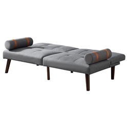 Havenwood 65" Convertible Sofa Bed Futon - Grey Linen Fabric  - Brown Solid Wood Legs 