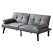 Havenwood 65" Convertible Sofa Bed Futon - Grey Linen Fabric  - Brown Solid Wood Legs - CAB1197