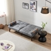 Havenwood 65" Convertible Sofa Bed Futon - Grey Linen Fabric  - Brown Solid Wood Legs - CAB1197