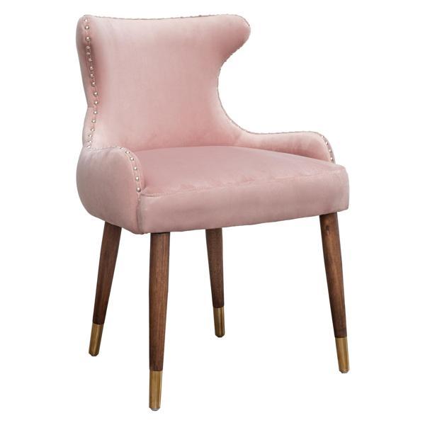 Vallorca Accent Chair - Pink Velvet Upholstery - Nailhead Trim - Black Finish Legs 