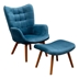 Rowanridge Accent Chair with Ottoman - Blue Velvet - Oak Finished Legs