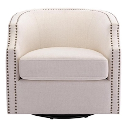 Zest 360-Degree Rotation Swivel Chair - Beige Linen Fabric Upholstery - Solid Wood Frame and Metal Base 