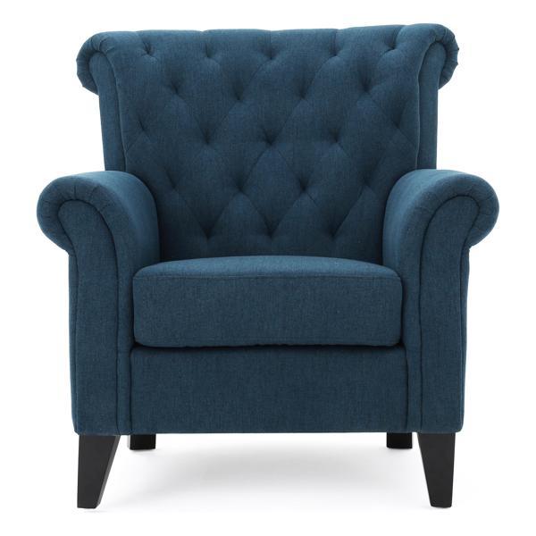 Doralin Tufted Chair - Navy Blue Fabric Upholstery - Button-Accented Diamond Tufting 