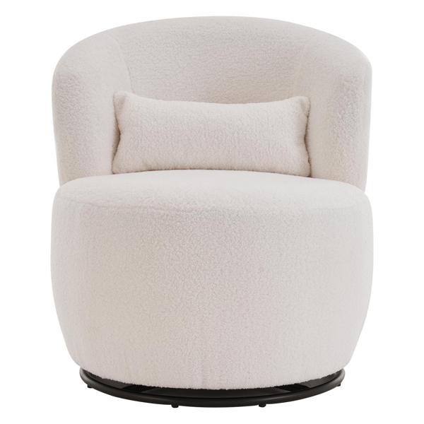 Nirvana Swivel Accent Chair - White Plush Round Armchair with 360-Degree Rotation and Metal Base 