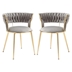 Aurumora Dining Chair - Grey Velvet Upholstery - Golden Metal Legs - Set of 2