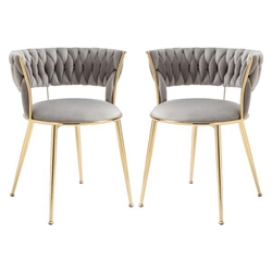 Aurumora Dining Chair - Grey Velvet Upholstery - Golden Metal Legs - Set of 2 