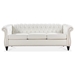 Eldridge 84.65" Rolled Arm Chesterfield 3 Seater Sofa - White Polyurethane Fabric Upholstery and Birch Legs - CAB1243