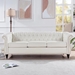 Eldridge 84.65" Rolled Arm Chesterfield 3 Seater Sofa - White Polyurethane Fabric Upholstery and Birch Legs - CAB1243