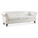 Eldridge 84.65" Rolled Arm Chesterfield 3 Seater Sofa - White Polyurethane Fabric Upholstery and Birch Legs - CAB1243