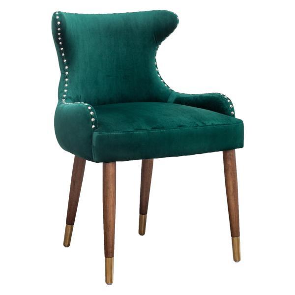 Vallorca Accent Chair - Green Velvet Upholstery - Nailhead Trim - Black Finish Legs 