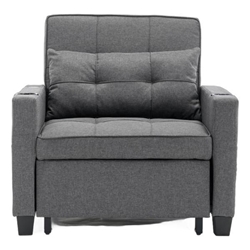 Ventosa 68" Futon Chair Bed - 3-in-1 Convertible Chair with USB Ports - Dark Grey Linen Fabric 