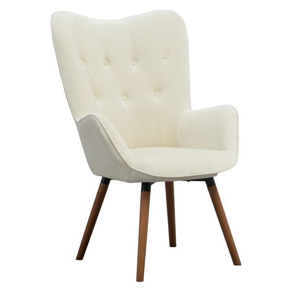 Manoir Accent Chair - White Silky Velvet - Light Brown Solid Wood Legs 