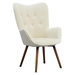 Manoir Accent Chair - White Silky Velvet - Light Brown Solid Wood Legs - CAB1257