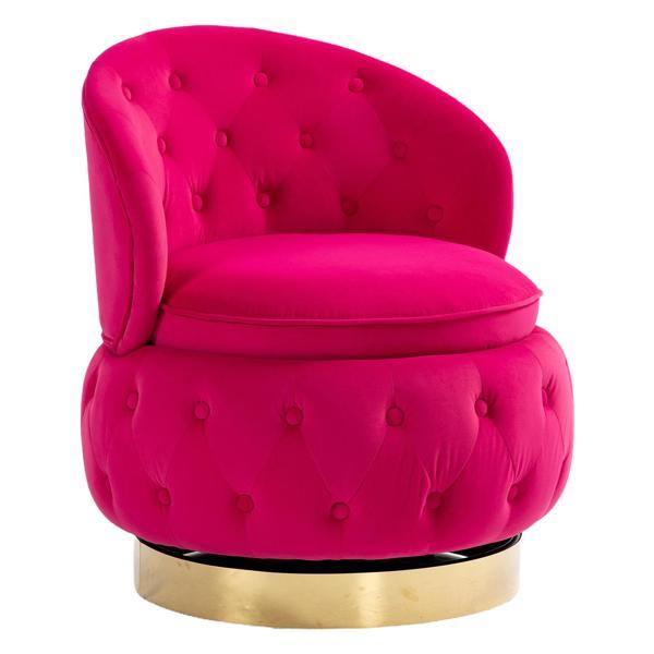 Veloce 360 Degree Swivel Cuddle Barrel Accent Storage Chair - Red Velvet Fabric Upholstery 