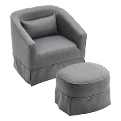 Sawyeridge Swivel Accent Chair with Ottoman - Dark Gray Linen Upholstery - Black Metal Base 