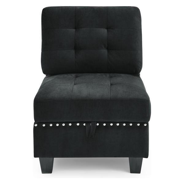 Ellington 26" Single Chair for Modular Sectional - Black Velvet - Eucalyptus Wood Frame 