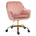 Calanthe 360 Pink Velvet Swivel Chair - Adjustable Working Chair with Golden Color Base