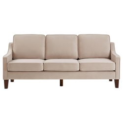 Willowbrook 74" 3 Seater Sofa - Taupe Velvet Fabric Upholstery - Solid Wooden Frame and Legs 