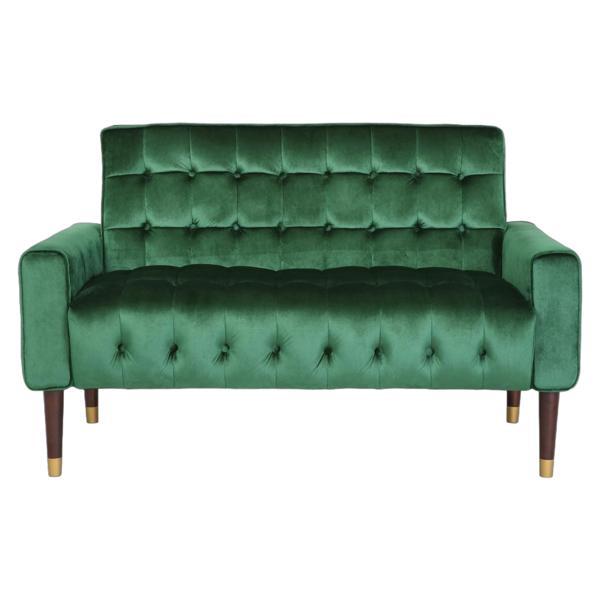 Wellesley Velvet Loveseat - Emerald - Gold-Accented Legs 