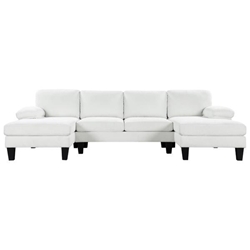 Ferndale 112" U-Shaped Sectional Sofa with Double Chaise - Beige Granular Velvet - Solid Wood Frame 