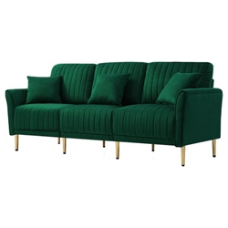 Talbot 81" Sofa with Reversible Cushions - Green Velvet Fabric - Metal Legs 