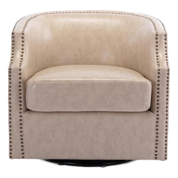 Zest Swivel Chair - Beige Polyesther Fabric - Black Metal Base 