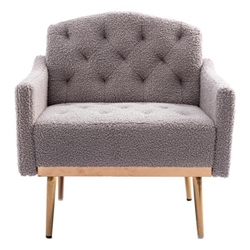 Nob Hill Accent Chair - Grey Teddy Fabric - Rose Golden Finish Feet 