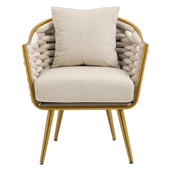 Aurora Velvet Accent Chair - Beige - Golden Finish Frame 