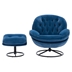 Terraverd Accent Chair with Ottoman - Blue Velvet - Black Metal Legs