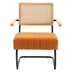 Jolt Accent Chair - Modern Industrial Slant Armchair - Orange Boucle - Black Iron Legs