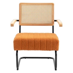 Jolt Accent Chair - Modern Industrial Slant Armchair - Orange Boucle - Black Iron Legs 