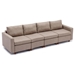 Davenport 112" Sectional Sofa with 1 Ottoman - Brown Linen Fabric - Rubberwood Frame - CAB1374