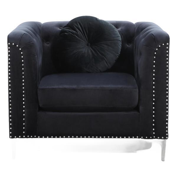 Jesmond Accent Chair - Black Velvet - Chromed Steel Legs 