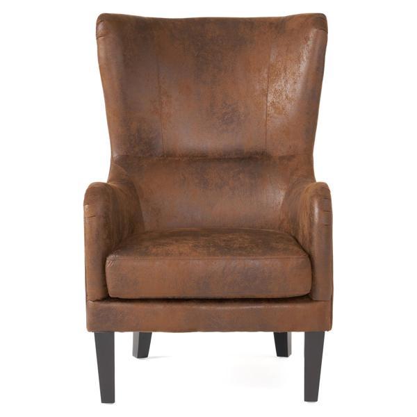 Maven Hi-Back Studded Chair - Brown Microfiber Upholstery - Birch Legs 