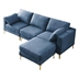 Gilded 92" Sectional Sofa - Modern Leisure L Shape - Blue - Gold Metal Legs