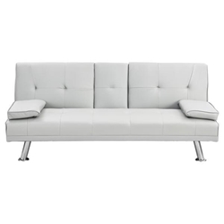 Echelon 67" Loveseat Sofa Bed with Coffee Table - White Leather - Metal Legs 